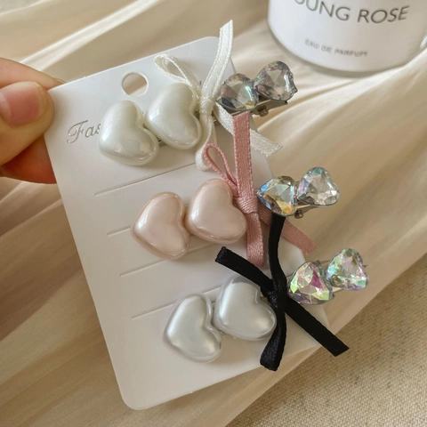 Pinza para el Pelo Vintage con Lazo y Corazón de Strass Elegante Perla Artificial Clip Pico de Pato Accesorio para Mujer
