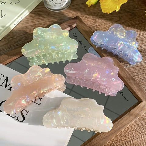 Molla per Capelli in Acetato Cangiante a Forma di Nuvola Clip a Squalo Grande Perla Artificialta Coreana per Donna