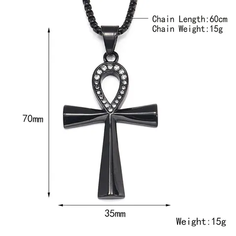 Collana con Pendente a Croce Ankh Egiziana in Acciaio al Titanio Uomo Vintage Punk Strass Intarsiato Gioielli Hip Hop