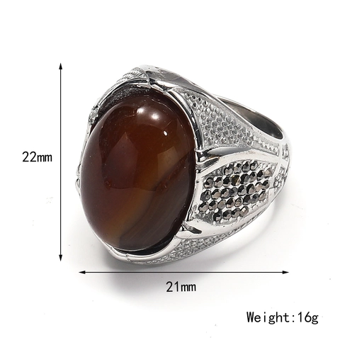 Anello in Acciaio al Titanio Vintage per Uomo Con Gemma Ovale Intarsiata Turchese Agata Pietra Occhio di Gatto Punk Hip Hop Gioielli