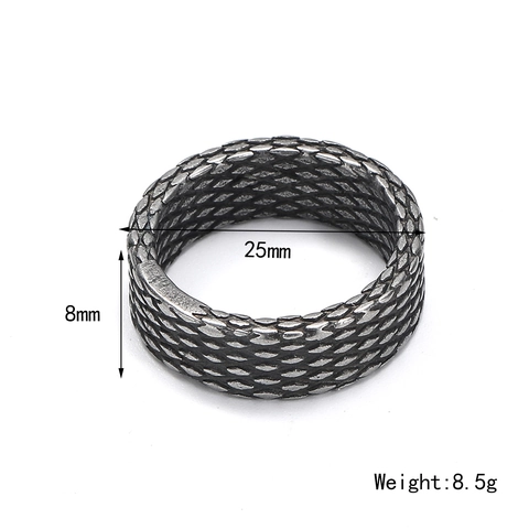 Vintage Punk Hip Hop Titanium Steel Ring For Men Geometric Rhombus Scale Texture Wide Band Fashion Decorative Jewelry Gift