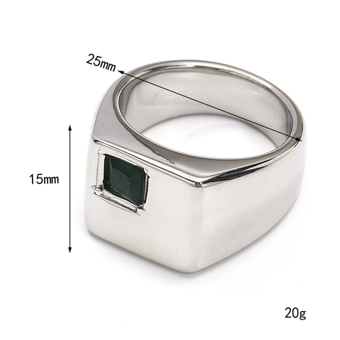 Anillo de Sello de Circonita Cuadrado Minimalista para Hombre Acero Inoxidable de Titanio Pulido Joyería de Moda
