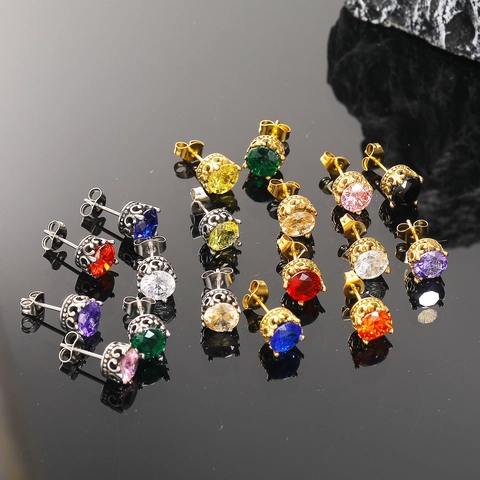 Boucles d'oreilles Clous Vintage en Acier Inoxydable Strass Rond Pour Hommes Femmes Boucle d'oreille Unique en Acier Titane