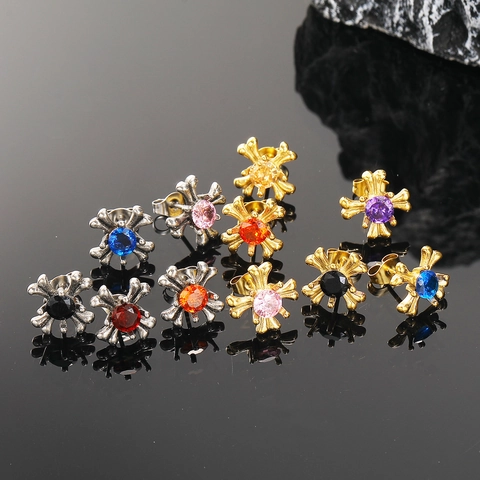 Vintage Gothische Titaniumstaal Kruis Oorknopjes Voor Mannen Vrouwen Punk Strass Ingelegd Mode Sieraden Enkel Stuk Accessoire