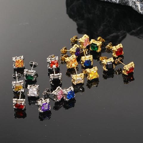 Vintage Titanstahl Quadratische Strass Ohrstecker Für Herren Damen Geometrischer Gothic Punk Schmuck Unisex Täglicher Party Schmuck