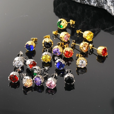 Gothic Punk Skull Titanium Steel Stud Earrings With Colorful Zirconia Inlaid Rhinestone Vintage Jewelry For Men Women