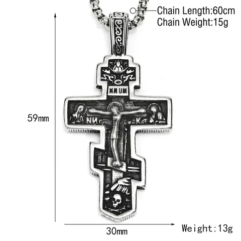 Collana Con Ciondolo a Croce Ortodossa Retro per Uomo Acciaio al Titanio Invecchiato Crocifisso Religioso Gioielli Hip Hop