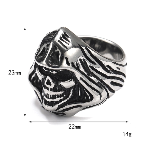 Anello da Uomo Vintage Gotico Teschio in Acciaio al Titanio Punk Biker Mietitore Fascia Retro Argento Nero Gioiello Regalo
