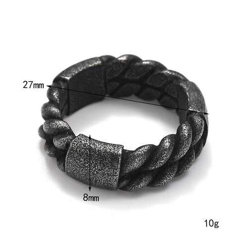 Men's Retro Punk Titanium Steel Geometric Ring Vintage Distressed Industrial Style Hammered Braided Square Band Ring Jewelry
