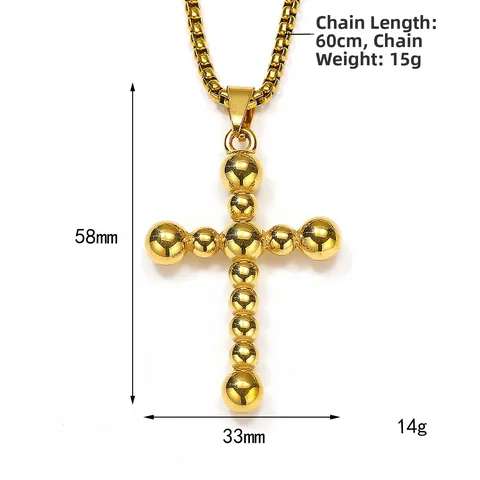 Collar con Colgante de Cruz de Acero Inoxidable de Nicho para Hombres Mujeres Diseño Único de Cuentas Redondas Joyería de Moda Estilo Hip Hop