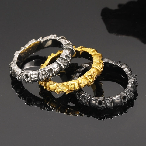 Vintage Edelstahl Totenkopf Relief Bandring Für Herren Punk Gothic Skelett Biker Ring Hip Hop Maskuliner Fingerring Schmuck
