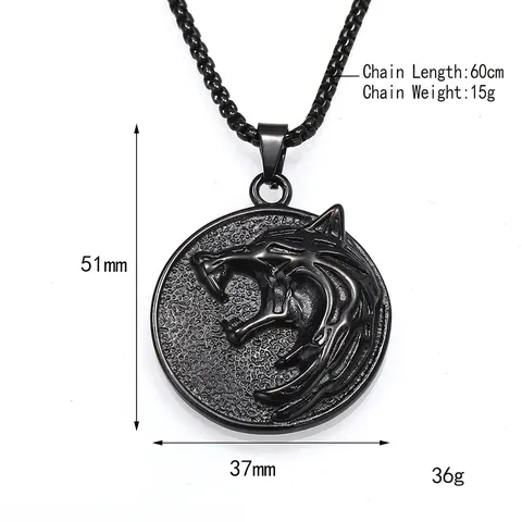 Collana con Ciondolo Testa di Lupo Vichingo Retrò per Uomo in Acciaio al Titanio Ciondolo Medaglione Hip Hop Senza Catena