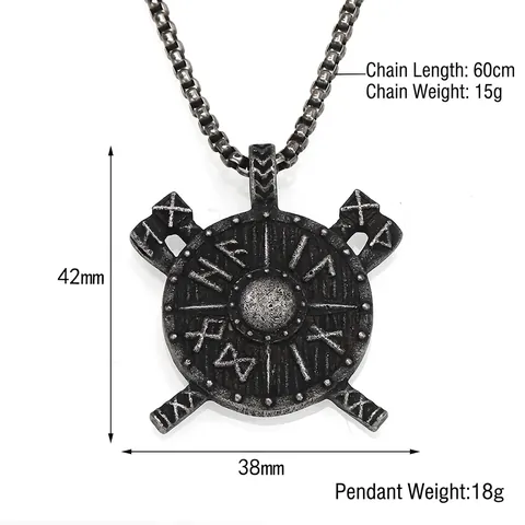 Retro Viking Shield Battle Axe Pendant Necklace For Men Stainless Steel Nordic Runes Gothic Punk Style Jewelry Gift