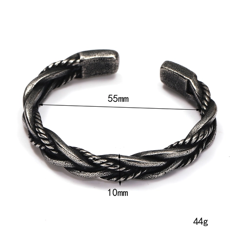 Retro Stainless Steel Twisted Cable Woven Bangle For Men Vintage Industrial Viking Style Open Cuff Bracelet Fashion Jewelry