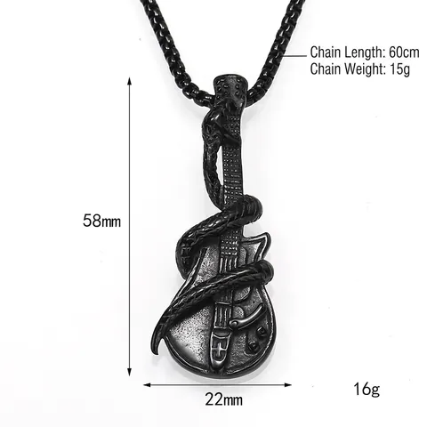 Punk Rock Stainless Steel Snake Wrapped Guitar Pendant Necklace Hip Hop Men Titanium Steel Guitar Snake Jewelry Gift