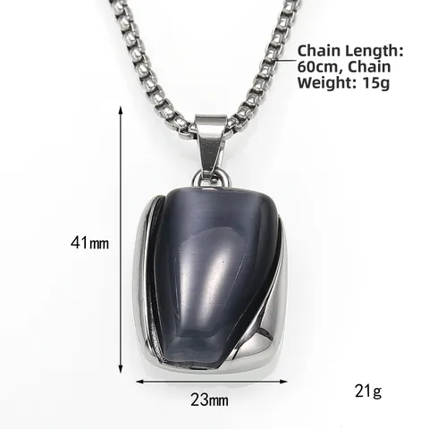 Lussuosa Collana con Ciondolo Rettangolare in Pietra Occhio di Gatto in Acciaio al Titanio per Uomo Donna Gioielli Geometrici Vintage Accessori alla Moda