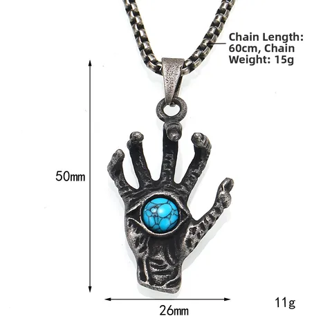 Hip Hop Evil Eye Hand Μενταγιόν Κολιέ για Άνδρες Vintage Gothic Ανοξείδωτο Ατσάλι Hamsa Palm Chain Necklace Streetwear Κοσμήματα