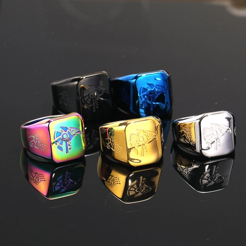 Anello con Sigillo da Uomo in Acciaio Inossidabile Antico Egizio Anubi Occhio di Horus Modello Punk Vintage Gotico