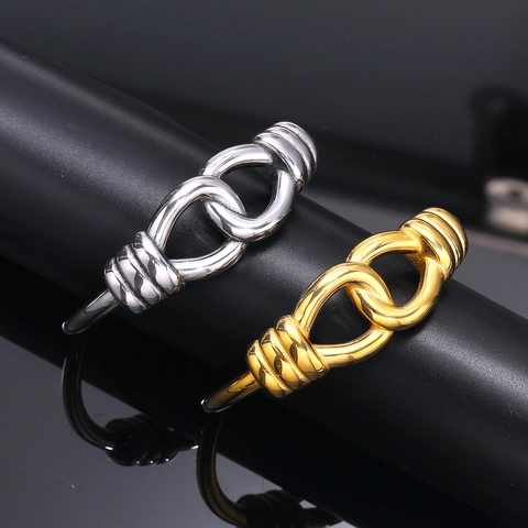Industrial Interlocking Knot Stainless Steel Bangle For Women Men Minimalist Polished Open Cuff Bracelet Jewelry