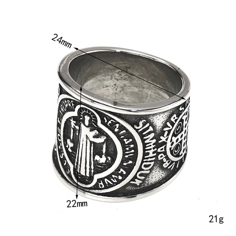 Vintage St. Benedikt Medaille Exorzismus Ring Für Herren Titanstahl Punk Religiös Gotisch Breiter Band Retro Schmuck Geschenk