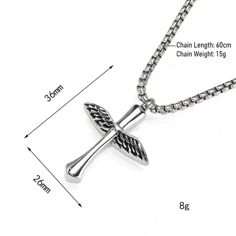 Stainless Steel Wings Cross Urn Necklace For Ashes Cremation Memorial Jewelry Keepsake Pendant For Men Women