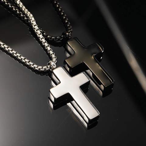 Minimalist Titanium Steel Cross Perfume Bottle Pendant Necklace For Men Women Openable Keepsake Jewelry With Box Chain