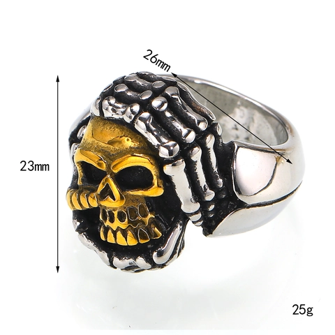 Vintage Punk Gothik Totenkopf Ring Titanstahl Herren Hip Hop Skelett Hand Zweifarbig Gold Silber Fingerring Schmuck Geschenk