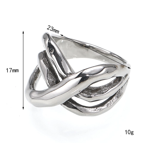 Anello in Acciaio al Titanio Multistrato a Croce Geometrica Irregolare per Donna Colore Oro Acciaio Lava Texture Gioielli di Moda