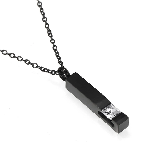 Stainless Steel Cremation Memorial Necklace For Ashes Zircon Inlaid Rectangular Pillar Perfume Bottle Pendant Necklace