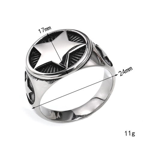 Vintage Pentagram Star Signet Ring For Men Titanium Steel Punk Hip Hop Round Plate Statement Ring Biker Jewelry Gift
