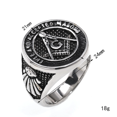 Freimaurer Symbol Siegelring Für Herren Vintage Titanstahl Gold Silber Plattiert Maurer G Brief Totenkopf Punk Schmuck Band Ring