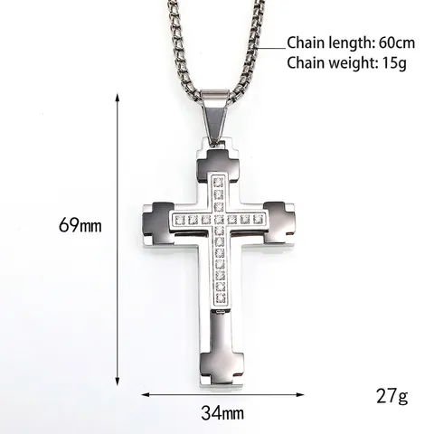 Collar con Colgante de Cruz de Circonia Bicolor de Acero de Titanio Punk para Hombre Joyería de Hip Hop de Tendencia Personalizada de Gama Alta