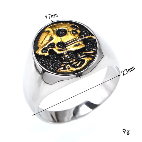 Vintage Gothic Skull Titanium Steel Ring For Men Personalized Punk Biker Signet Ring Two Tone Gold Silver Jewelry