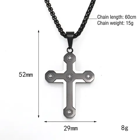 Men's Punk Hip Hop Titanium Steel Cross Pendant Necklace With Rhinestone Inlay Camouflage Carbon Fiber Box Chain Jewelry