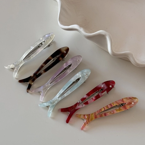 Pince à Cheveux en Forme de Poisson en Acétate Y2K pour Femme Motif Marbre Strass Pince à Frange Barrette Accessoires Cheveux