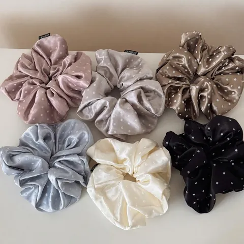 Oversized Polka Dot Satin Scrunchie For Women Elegant Shiny Fabric Hair Tie Ponytail Holder Fashion Hair Accessories