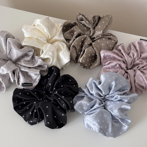 Oversized Polka Dot Satin Scrunchie For Women Elegant Shiny Fabric Hair Tie Ponytail Holder Fashion Hair Accessories