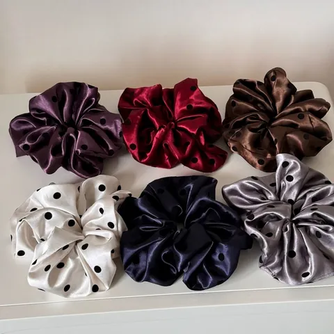 Chouchous Vintage en Satin à Pois pour Femmes Grands Élastiques à Cheveux Surdimensionnés Accessoires de Coiffure Style Français