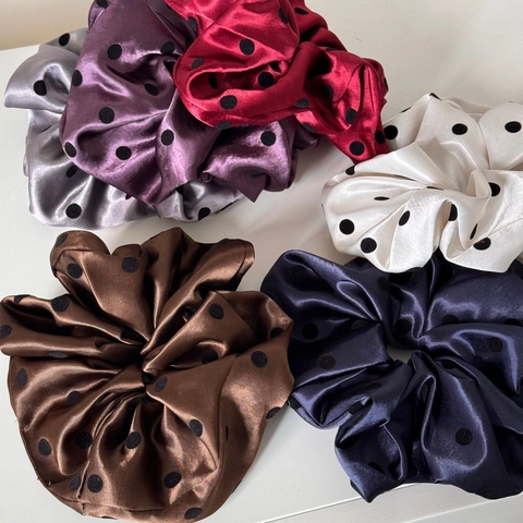 Chouchous Vintage en Satin à Pois pour Femmes Grands Élastiques à Cheveux Surdimensionnés Accessoires de Coiffure Style Français
