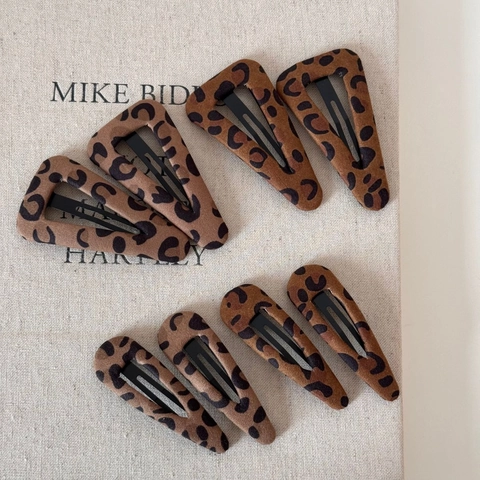 Vintage Leopardenmuster Beflockung Legierung BB Haarspangen Für Damen Retro Tiermuster Dreieck Wassertropfen Haarnadel Haarschmuck
