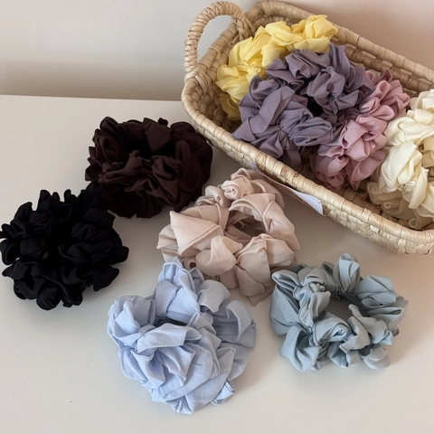 Women Sweet Chiffon Scrunchies Solid Morandi Colors Large Pleated Hydrangea Shape Hair Ties Elastic Ponytail Holders Accessories