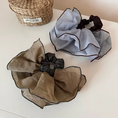 Elastico per Capelli in Tulle Oversize da Donna Elegante con Profilo a Contrasto Grande Supporto per Coda di Cavallo Plissettato