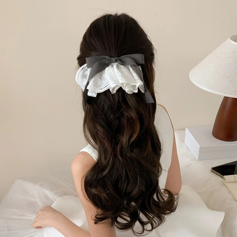 Academy Style Plaid Bow Lace Hair Clip Vintage Sweet Embroidery Ruffle Spring Clip Hairpin Accessory For Women Girls