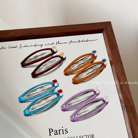 Horquillas Ovaladas Vintage Francesas Con Perlas Artificiales Sintéticas Diamantes de Imitación Elegantes Clips BB de Resina Colorida para Mujer