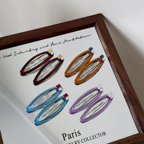 Horquillas Ovaladas Vintage Francesas Con Perlas Artificiales Sintéticas Diamantes de Imitación Elegantes Clips BB de Resina Colorida para Mujer