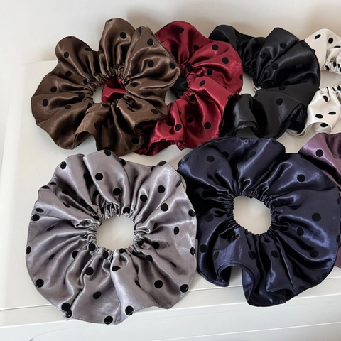 Chouchous Élégants à Pois Grands Attaches de Cheveux en Satin pour Femmes Vintage Style Coréen Bandeaux Élastiques