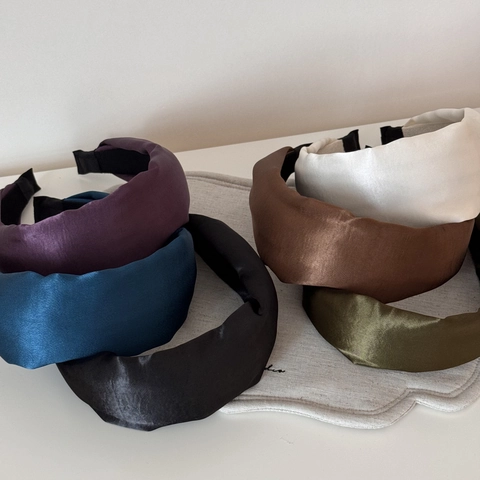 Diadema Acolchada de Ala Ancha Vintage Tela de Satén Color Sólido Banda para el Cabello para Mujer Accesorios de Moda