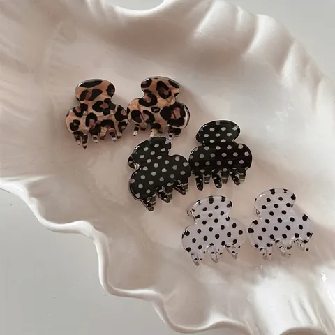 Mini Polka Dot Leopard Print Hair Claw Clip Resin Acrylic Small Bangs Grip For Women Girls Daily Fashion Hair Accessory