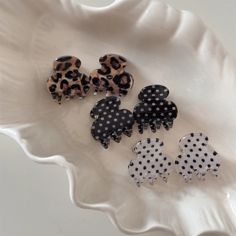 Mini Polka Dot Leopard Print Hair Claw Clip Resin Acrylic Small Bangs Grip For Women Girls Daily Fashion Hair Accessory