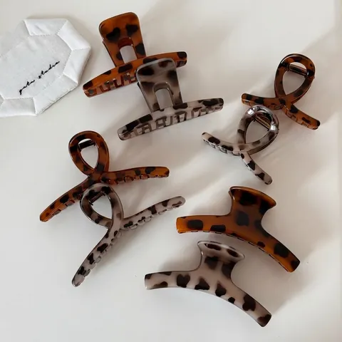 Pinza per Capelli in Acetato Leopardato Vintage Motivo Tartarugato Stile Coreano Accessorio per Capelli Donna Presa Forte